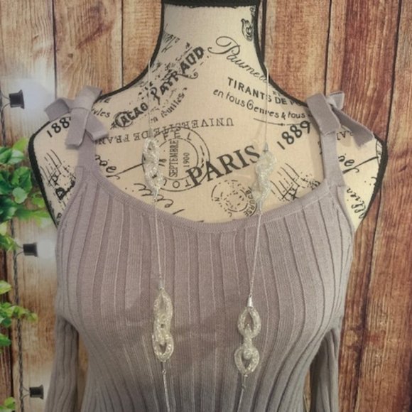 Tie Shoulder Taupe Summer Sweater - Picture 1 of 8